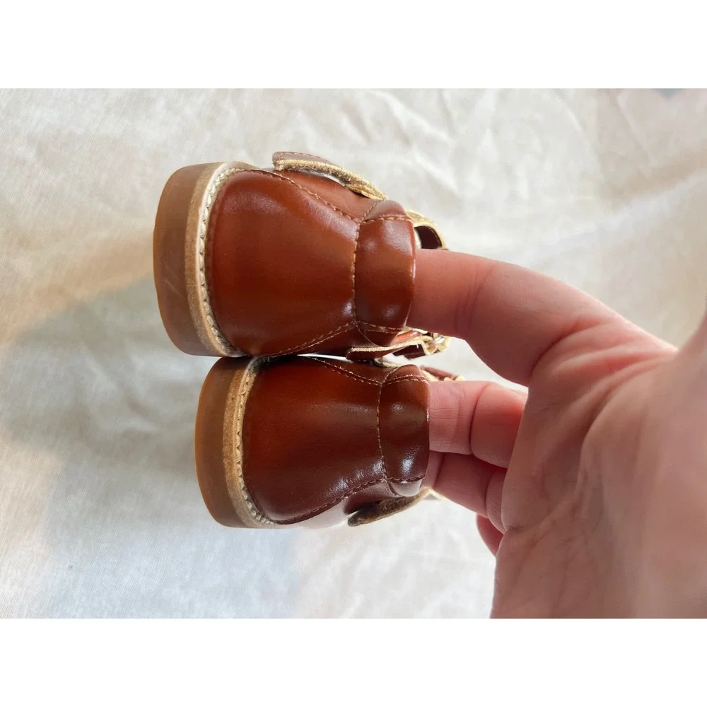 Felix & Flora Kids Brown Heart Cutout‎ T-Strap Mary Jane Shoes Baby Size 5.5